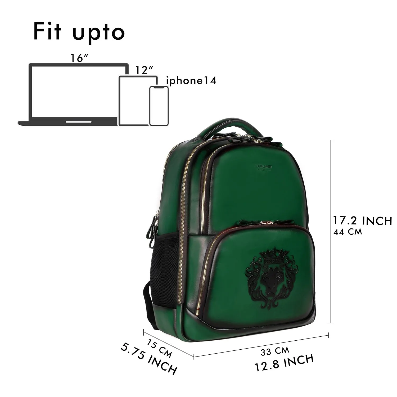 Embossed Lion Green Leather Backpack