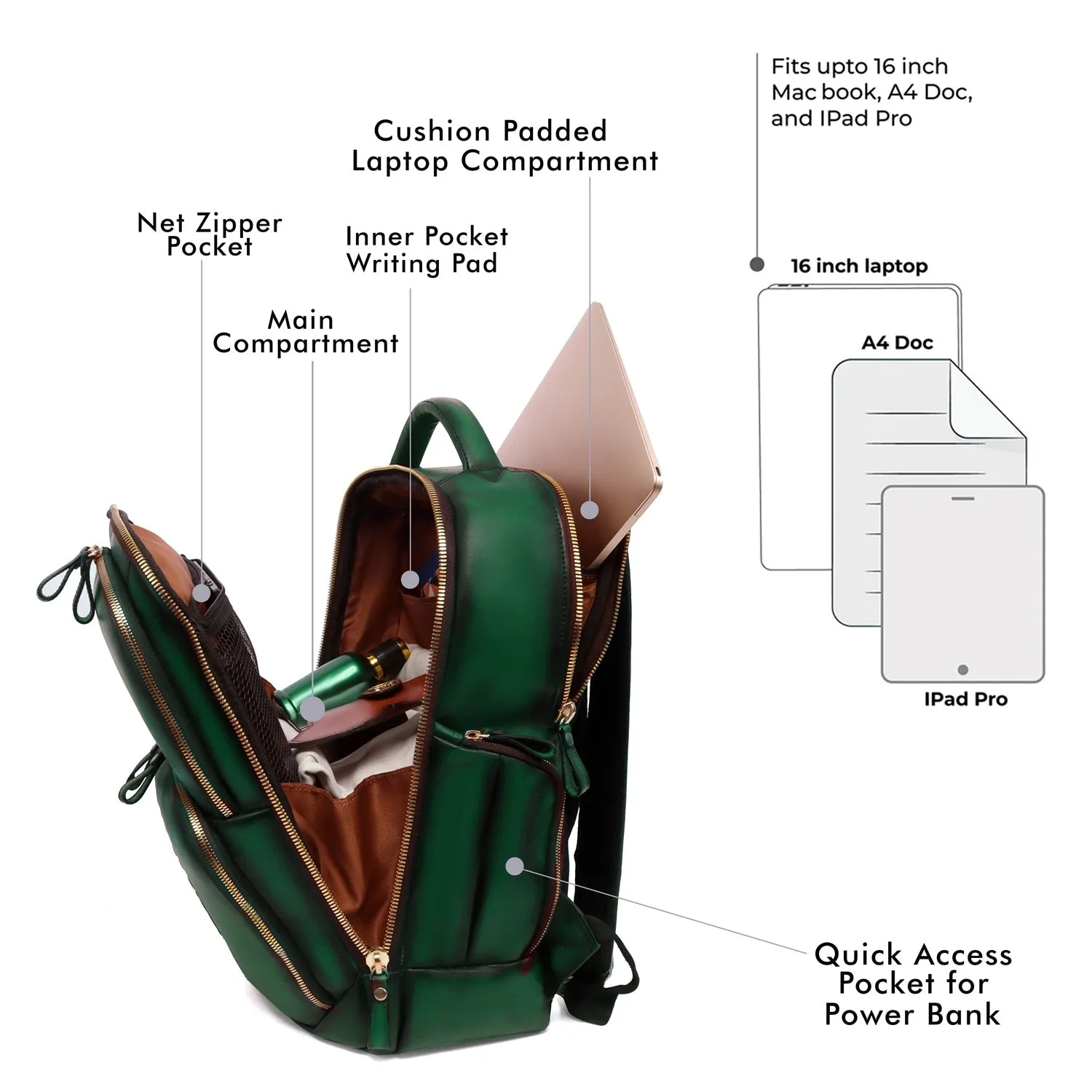 Embossed Lion Green Leather Backpack