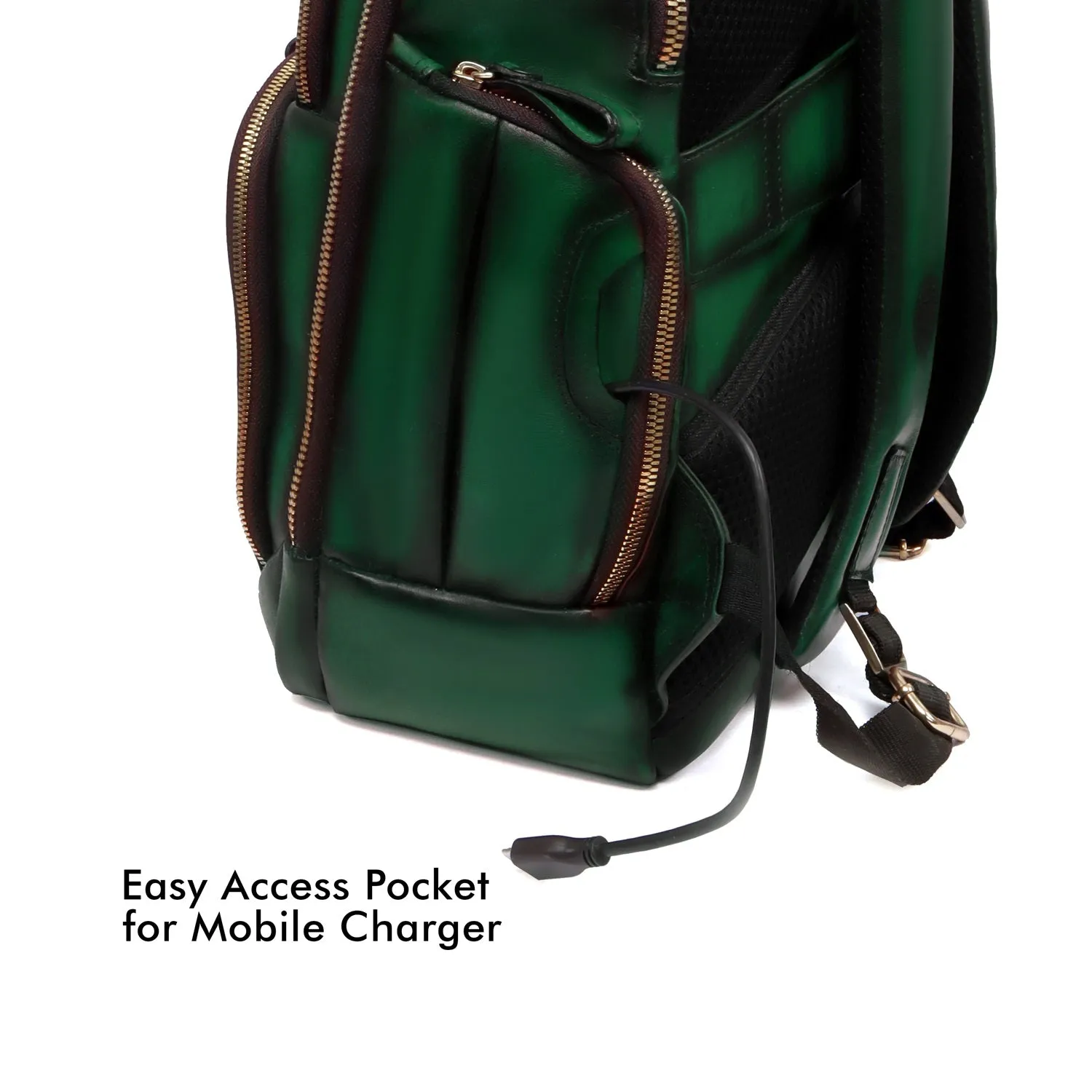 Embossed Lion Green Leather Backpack