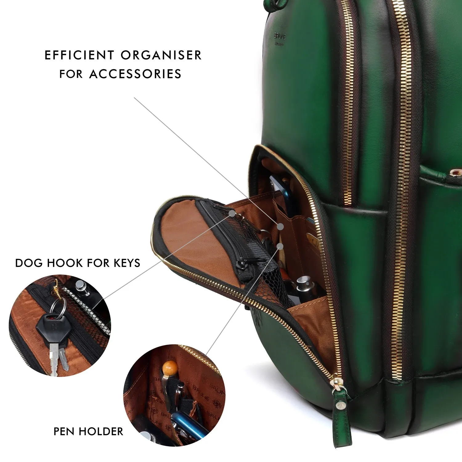 Embossed Lion Green Leather Backpack