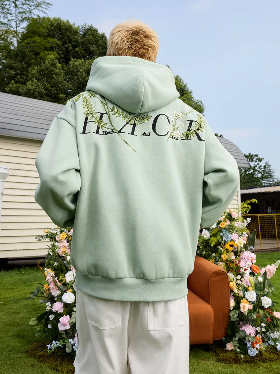 Floral Embroidered Fleece Hoodie