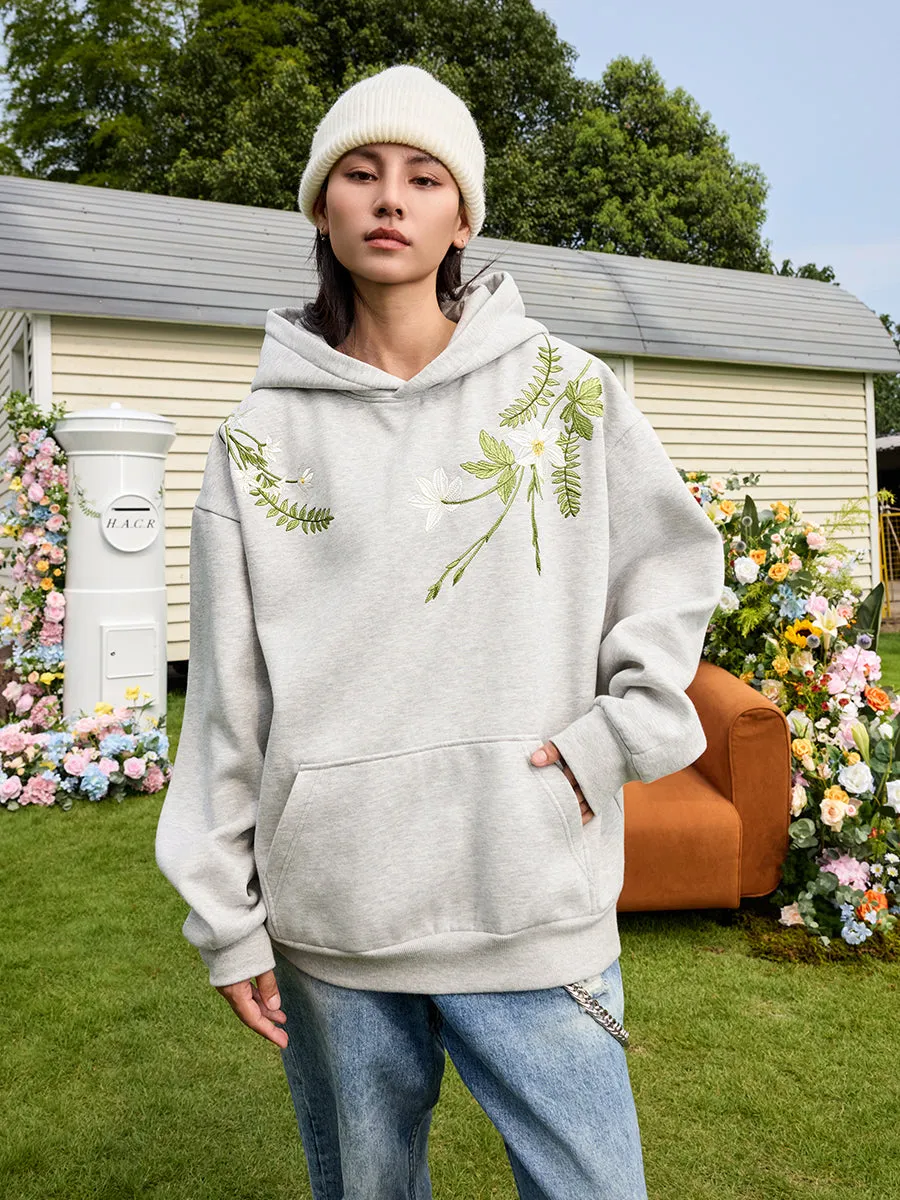 Floral Embroidered Fleece Hoodie