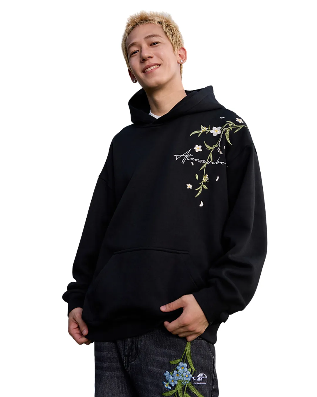 Floral Embroidered Graphic Hoodie