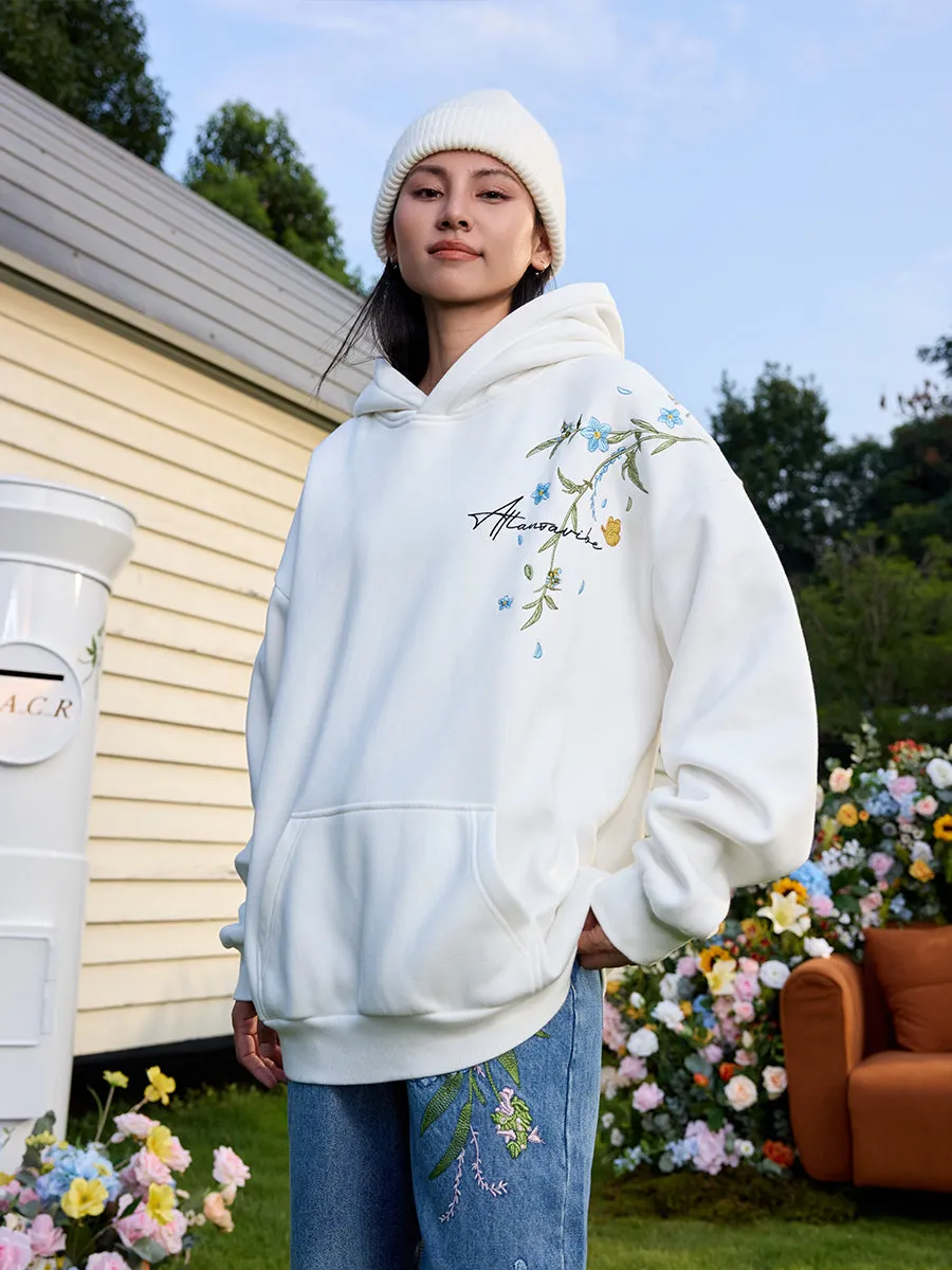 Floral Embroidered Graphic Hoodie