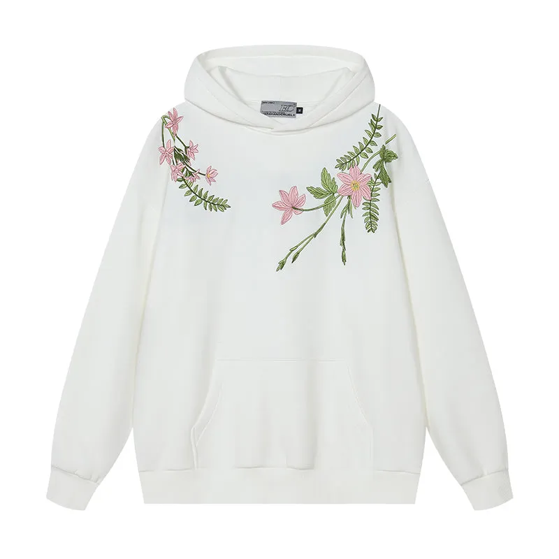 Floral Embroidery Fleece Hoodie