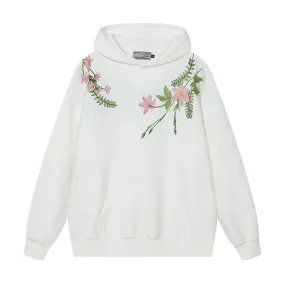 Floral Embroidery Fleece Hoodie