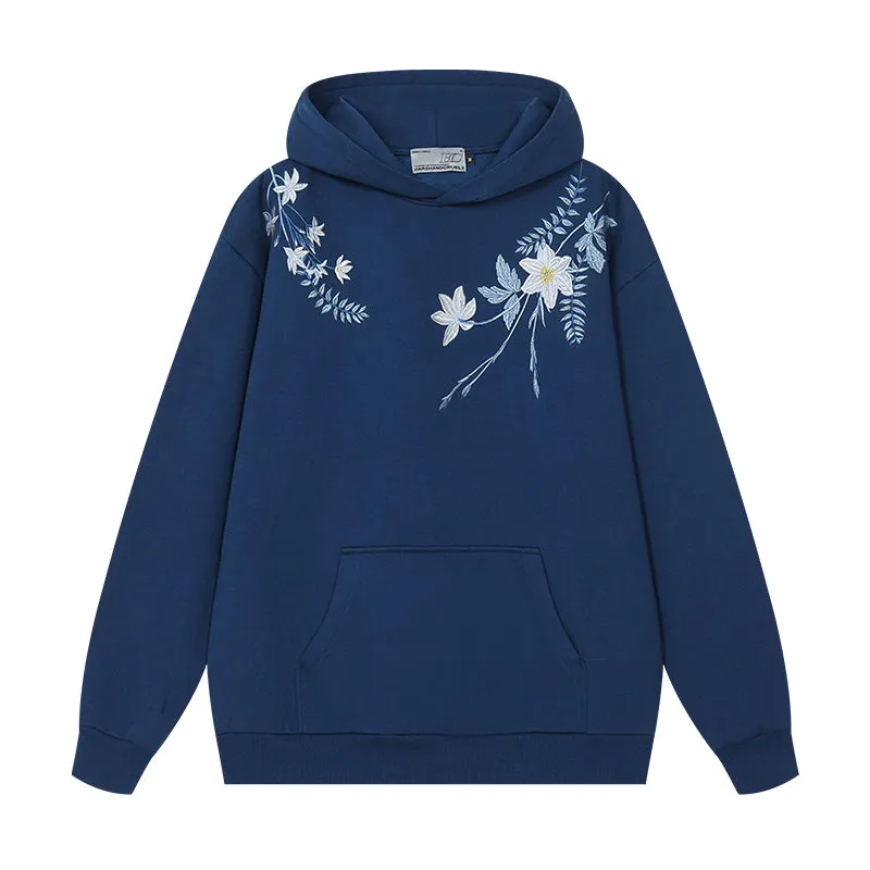 Floral Embroidery Fleece Hoodie