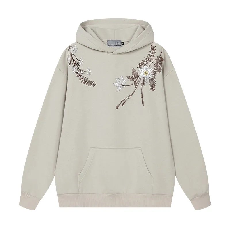 Floral Embroidery Fleece Hoodie