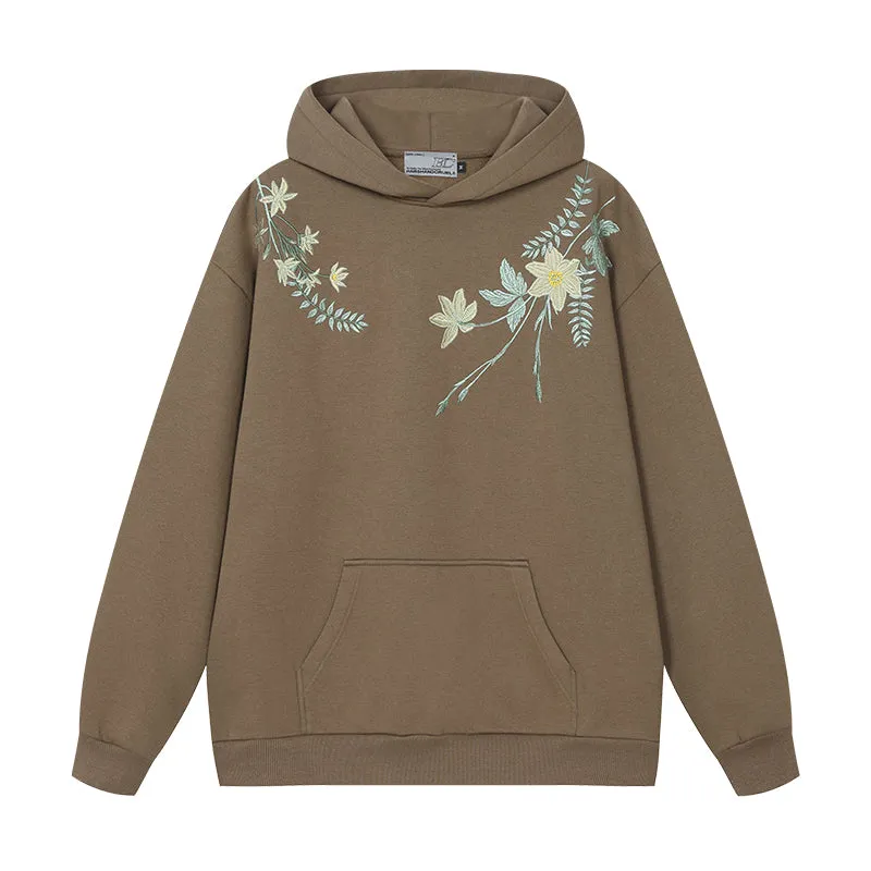 Floral Embroidery Fleece Hoodie