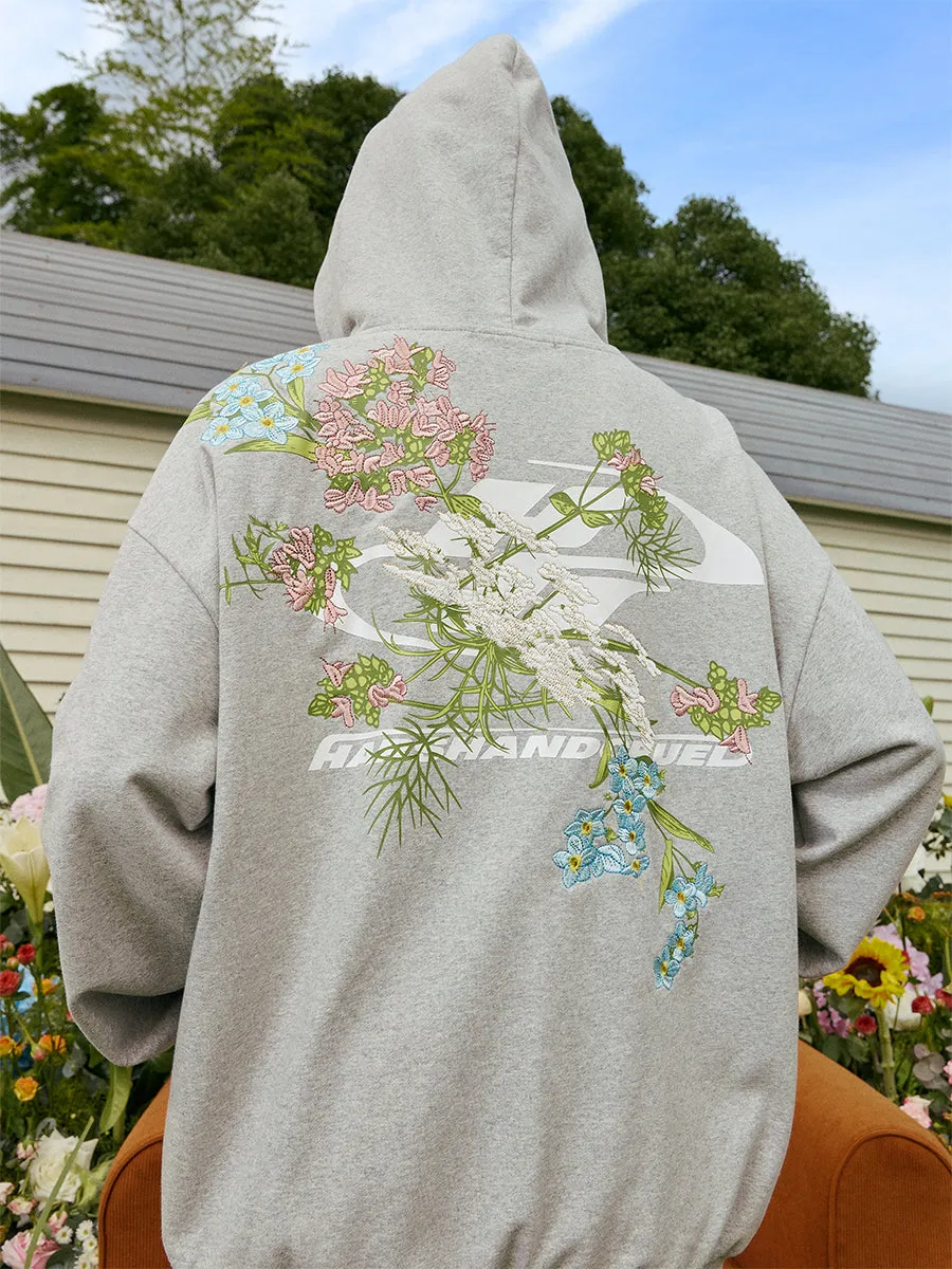 Floral Embroidery Logo Zip Up Hoodie