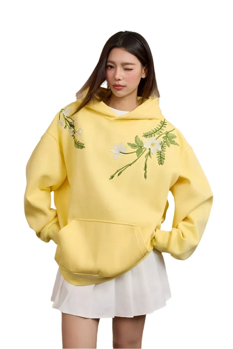 Floral Embroidery Oversized Hoodie