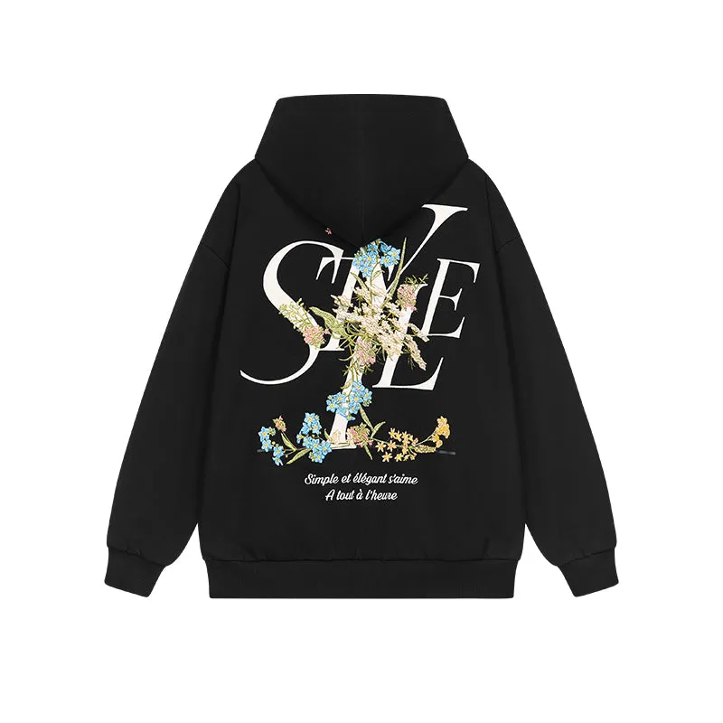 Floral Embroidery Style Zip Up Hoodie