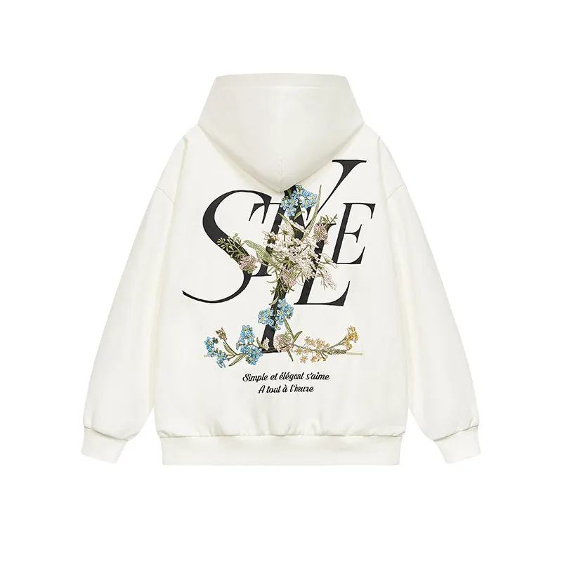 Floral Embroidery Style Zip Up Hoodie