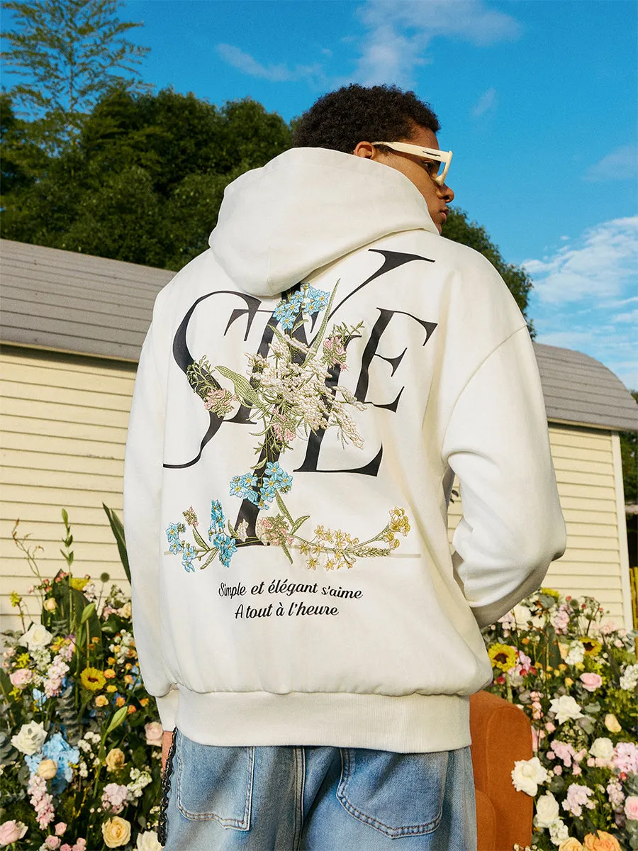 Floral Embroidery Style Zip Up Hoodie