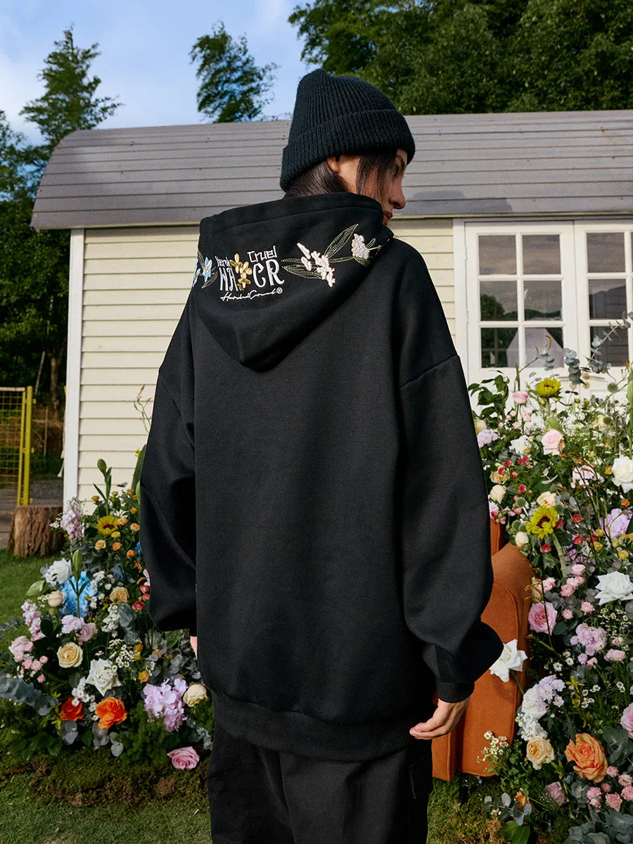 Floral Hood Embroidered Hoodie