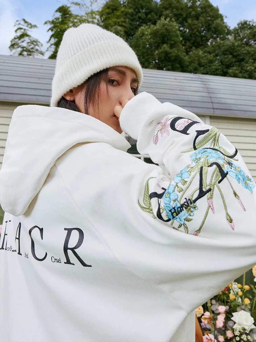 Floral Logo Sleeve Embroidered Zip Up Hoodie