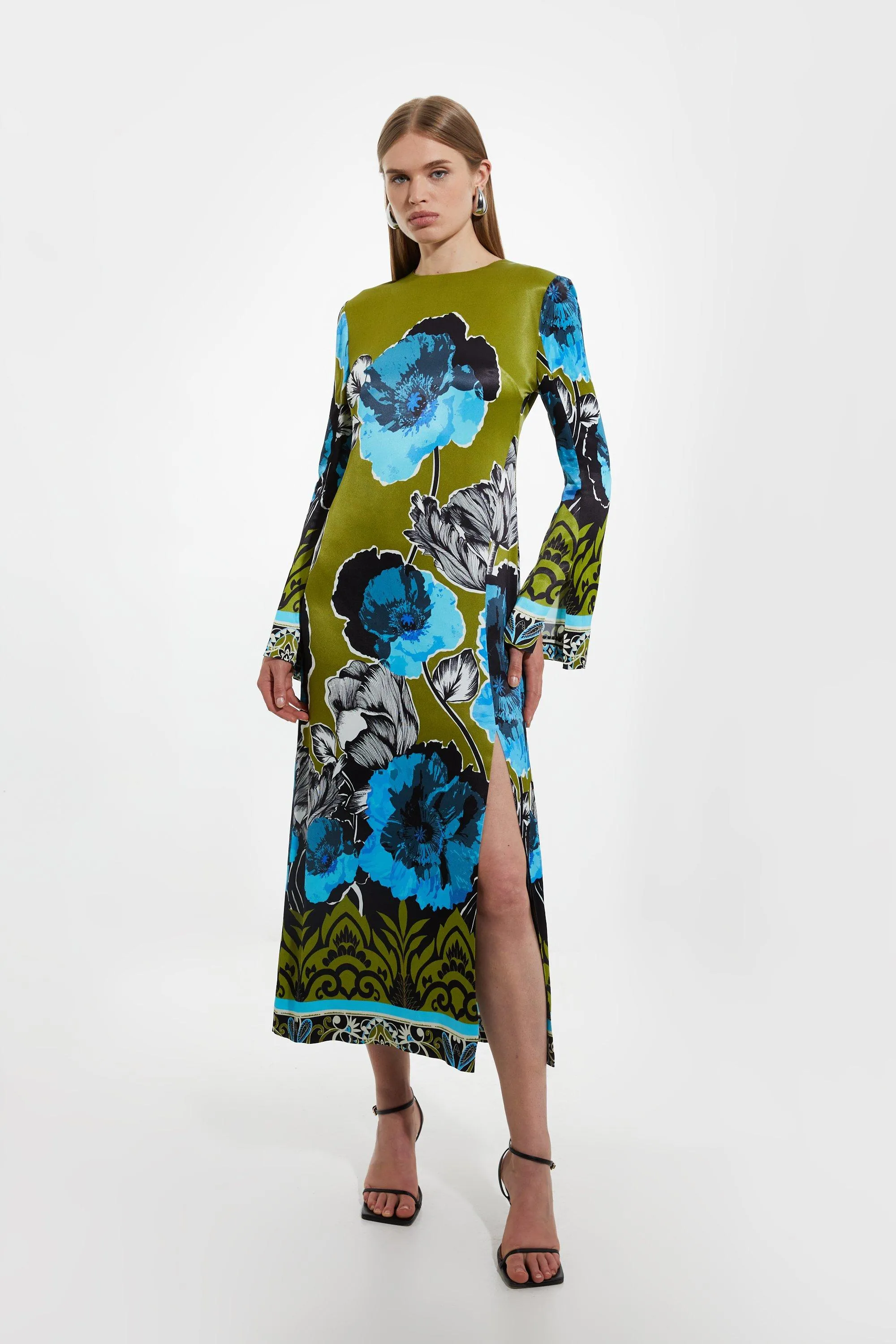 Floral Print Satin Crepe Woven Maxi Dress | Karen Millen