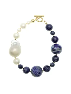 Freshwater Pearls & Round Lapis Bracelet DB202