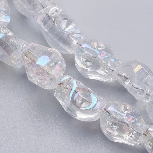 Glass Beads, Electroplated, Skull, Clear AB, Color Plated, 10mm