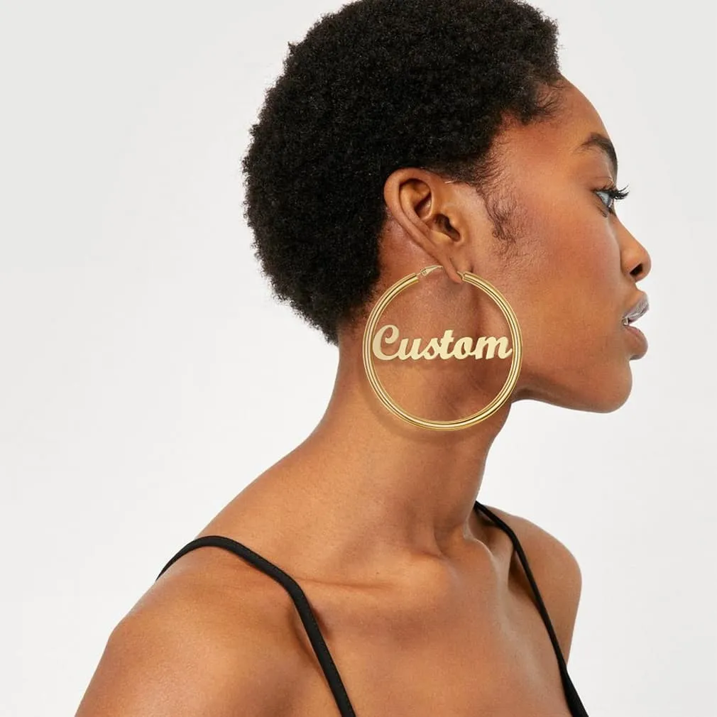 Gold Plated hoop earrings Custom Name Earrings for Women