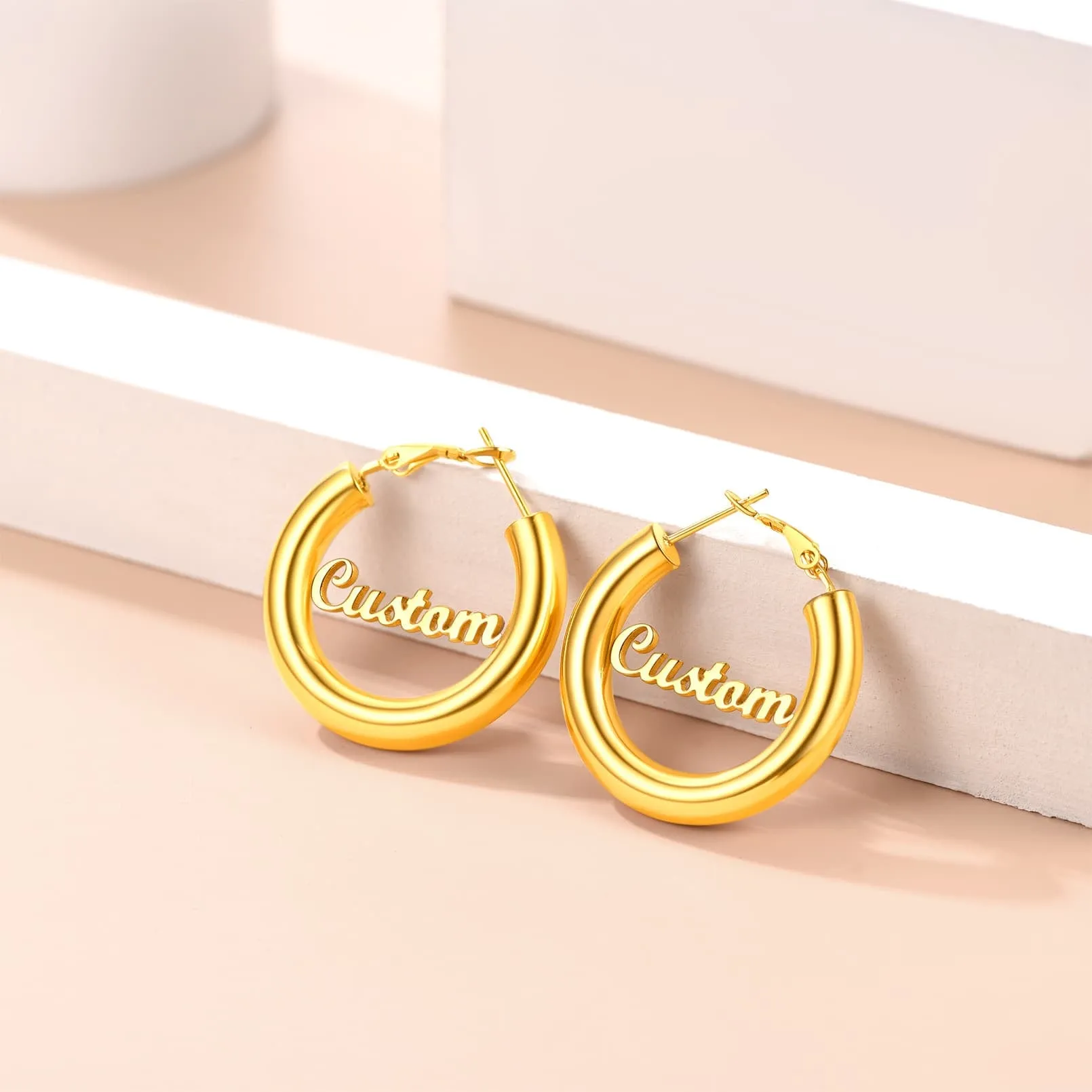 Gold Plated hoop earrings Custom Name Earrings for Women