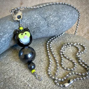 Green Eyed Black Cat Shungite Necklace, Clip-On, Accessory for Kids