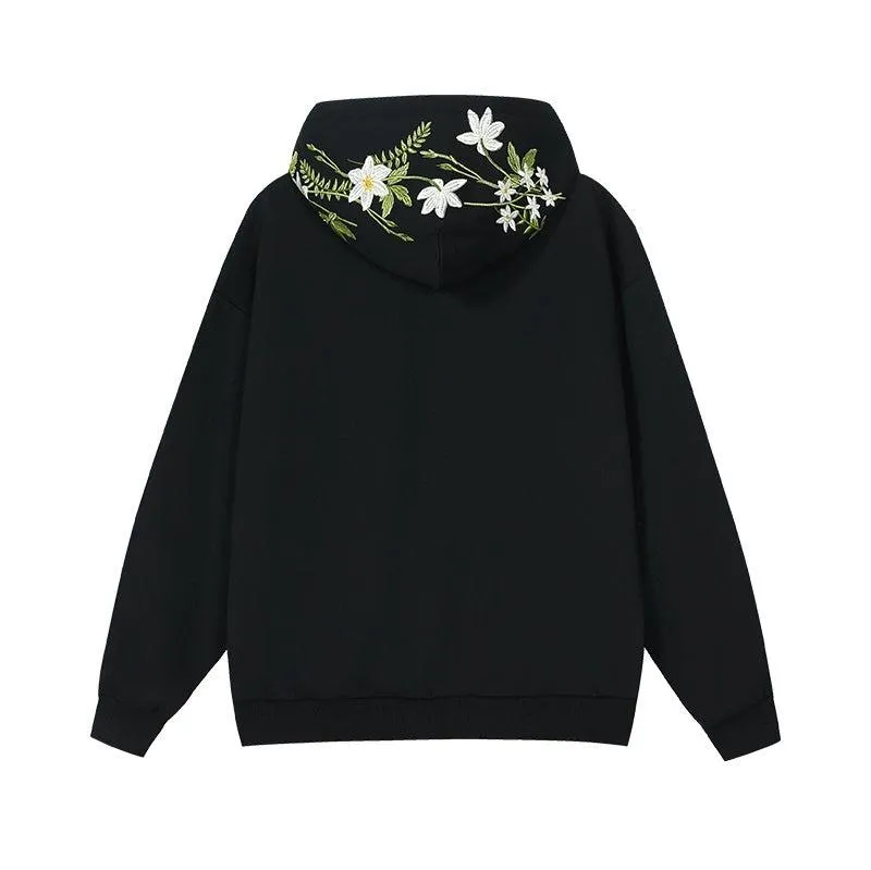 Green Floral Embroidered Hoodie