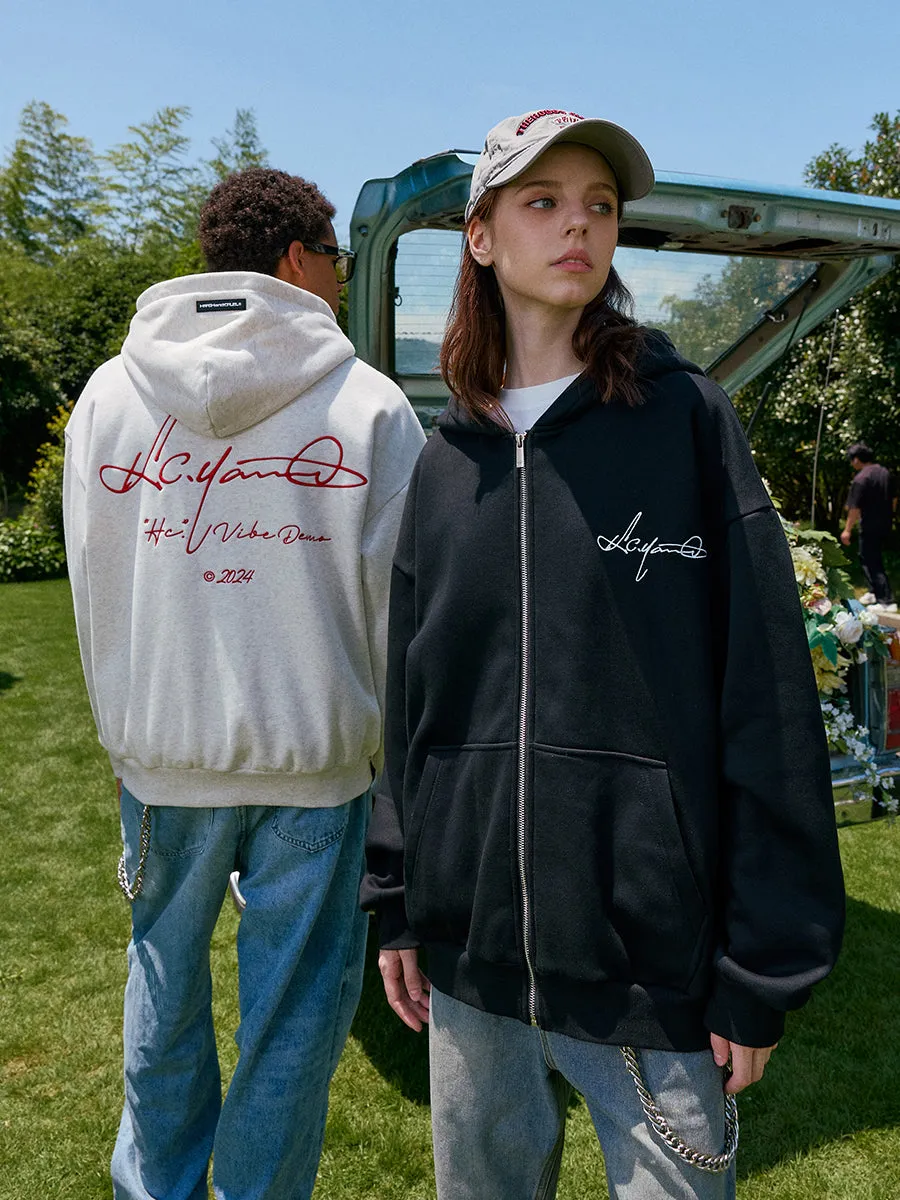 Handwritten Embroidered Zip up Hoodie