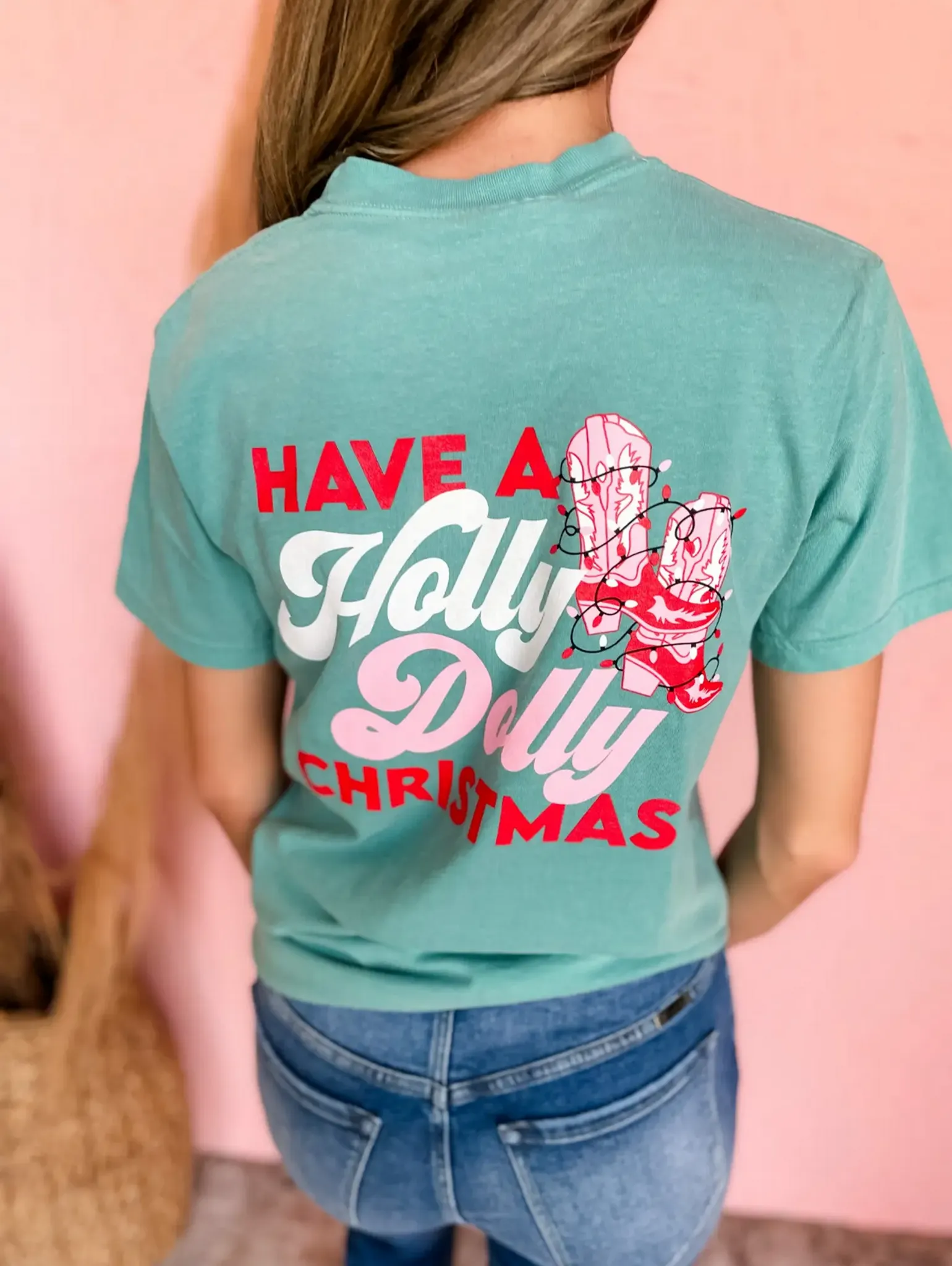 Holly Dolly Christmas Tee Seafoam