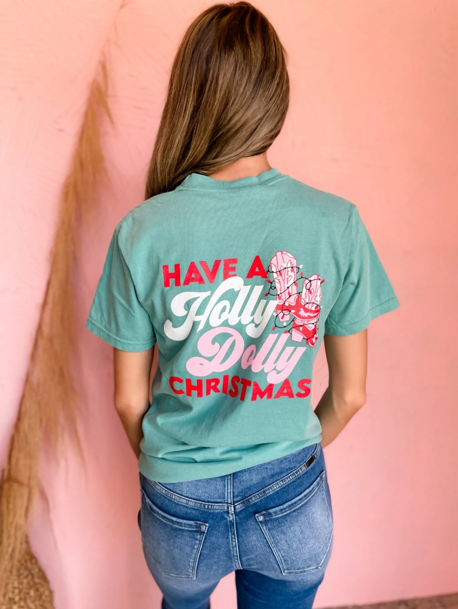 Holly Dolly Christmas Tee Seafoam