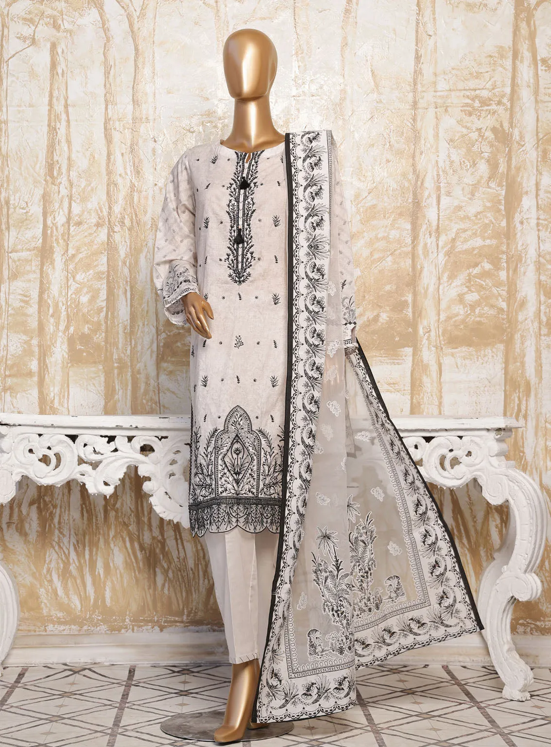 HZ Textile Premium Festive Embroidered Lawn 3 Piece Unstitched Suit HZ24PE PEC-784