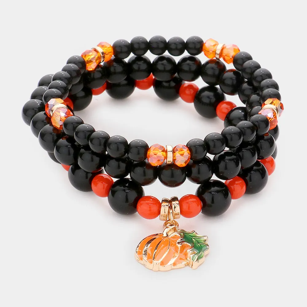 iLLASPARKZ 3PCS - Pumpkin Charm Beaded Stretch Bracelets