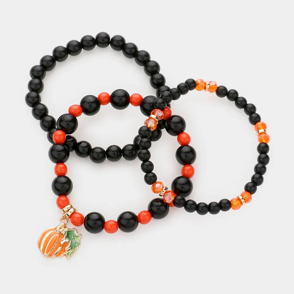 iLLASPARKZ 3PCS - Pumpkin Charm Beaded Stretch Bracelets