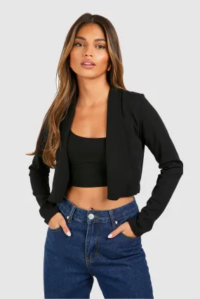 Jersey Knit Crepe Lapel Crop Blazer