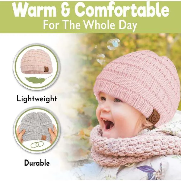 KeaBabies 3-Pack WARMZY Baby Beanies, Sweet Pea