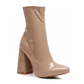 La Gogo Ankle Boot - Dark Tan Wet Look - Rubber Sole