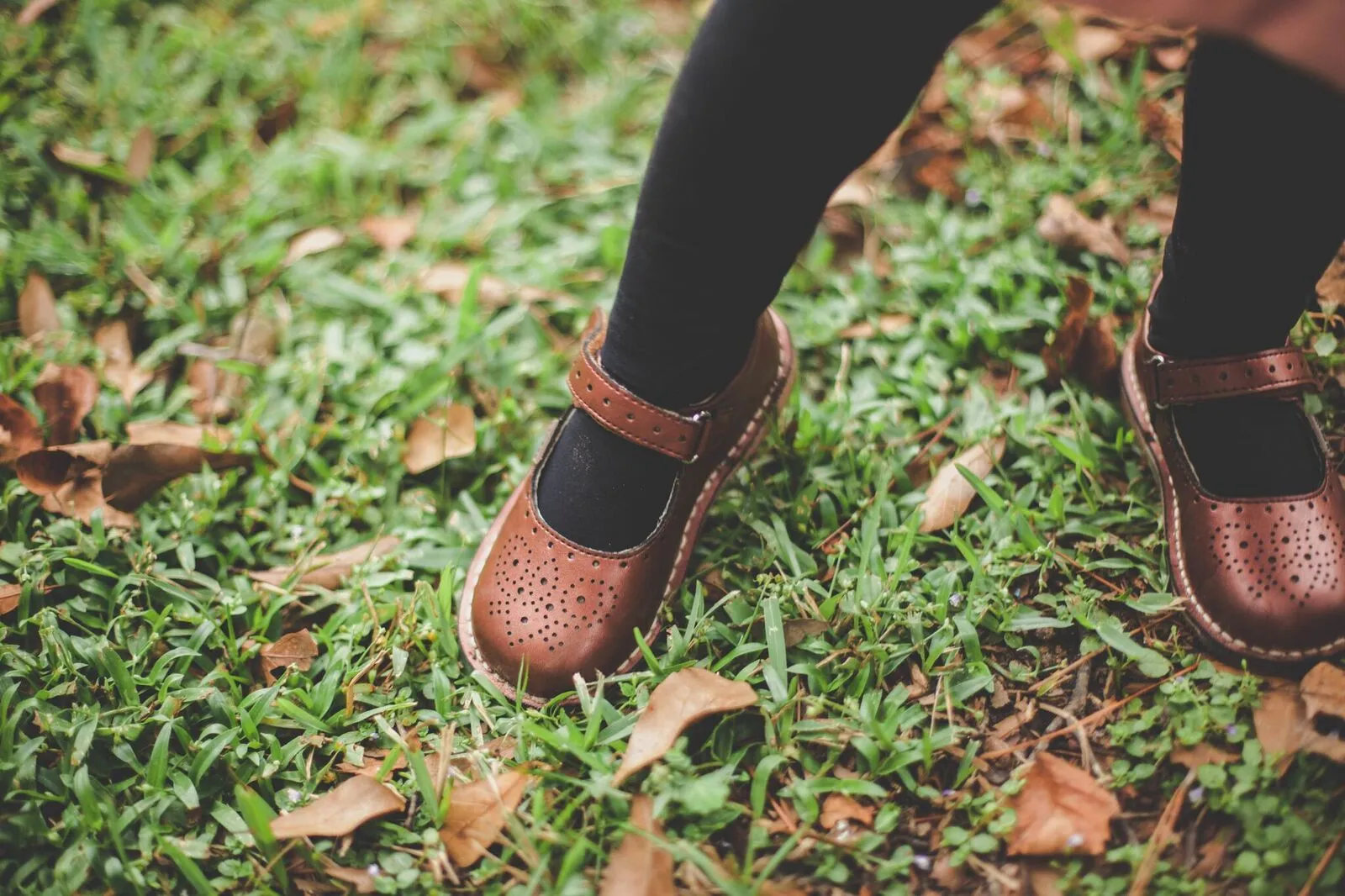 L'Amour Medallion Perforated Ankle Strap Leather Stitch Down Mary Janes