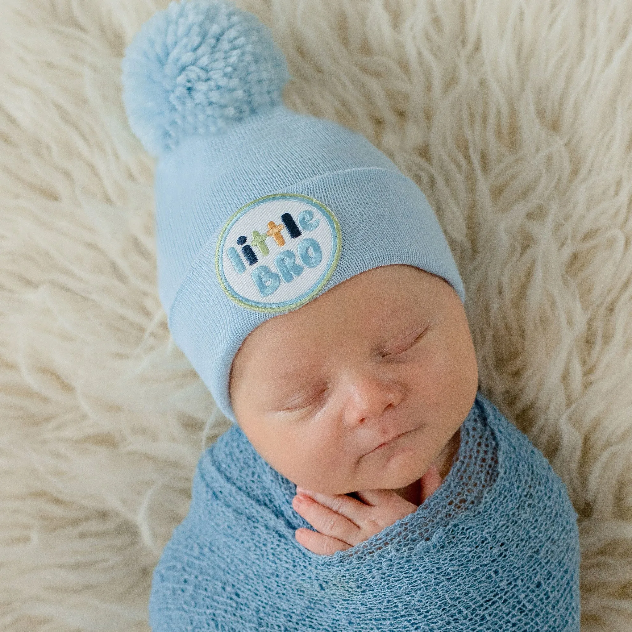 Little Bro Blue Hospital Beanie w/Pom Pom