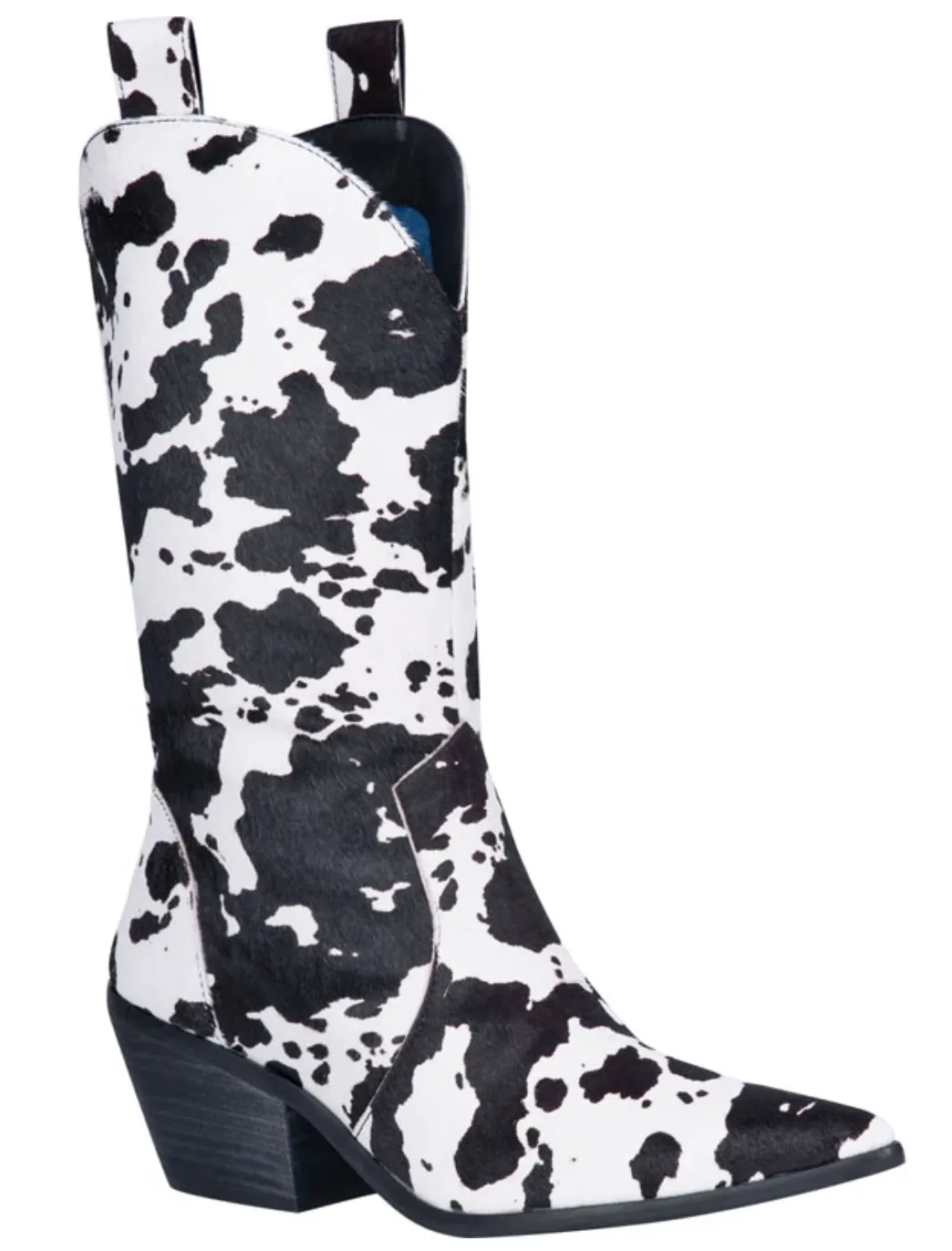 Live A Little Black/White Cow Puncher Print Hair On Hide Boots (DS) DP