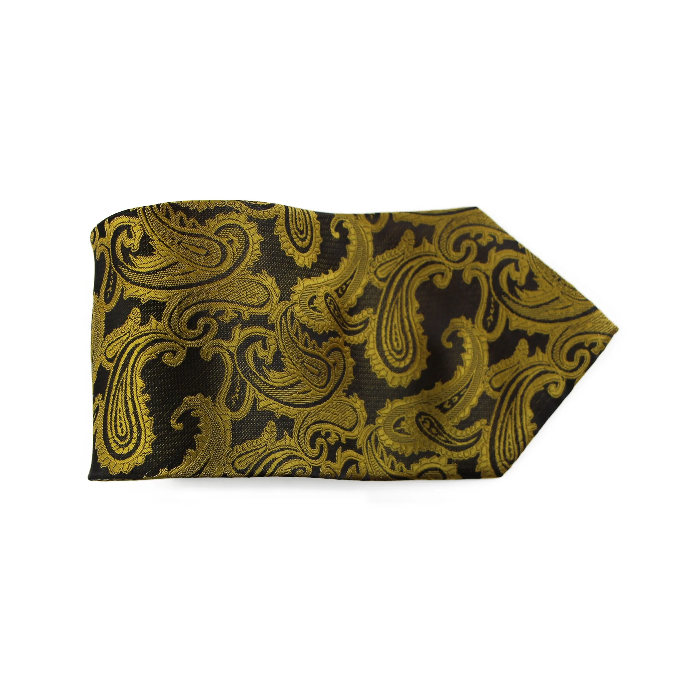 Mens Black & Mustard Gold Paisley Patterned Neck Tie