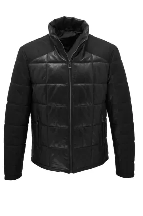 Men's black leather down jacket \32128\