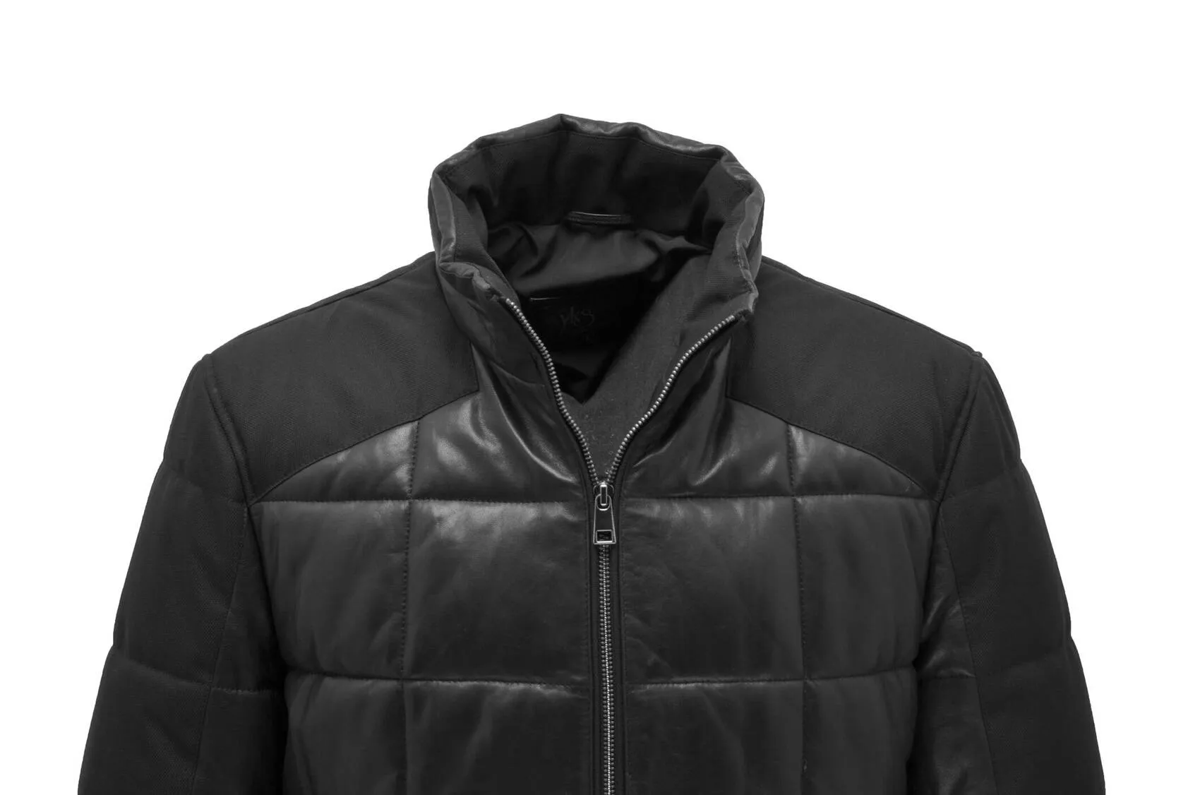 Men's black leather down jacket \32128\