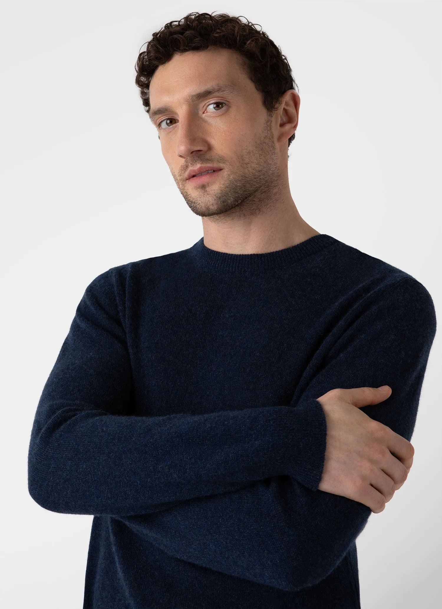 Men's Cashmere Crew Neck Jumper in Navy Melange