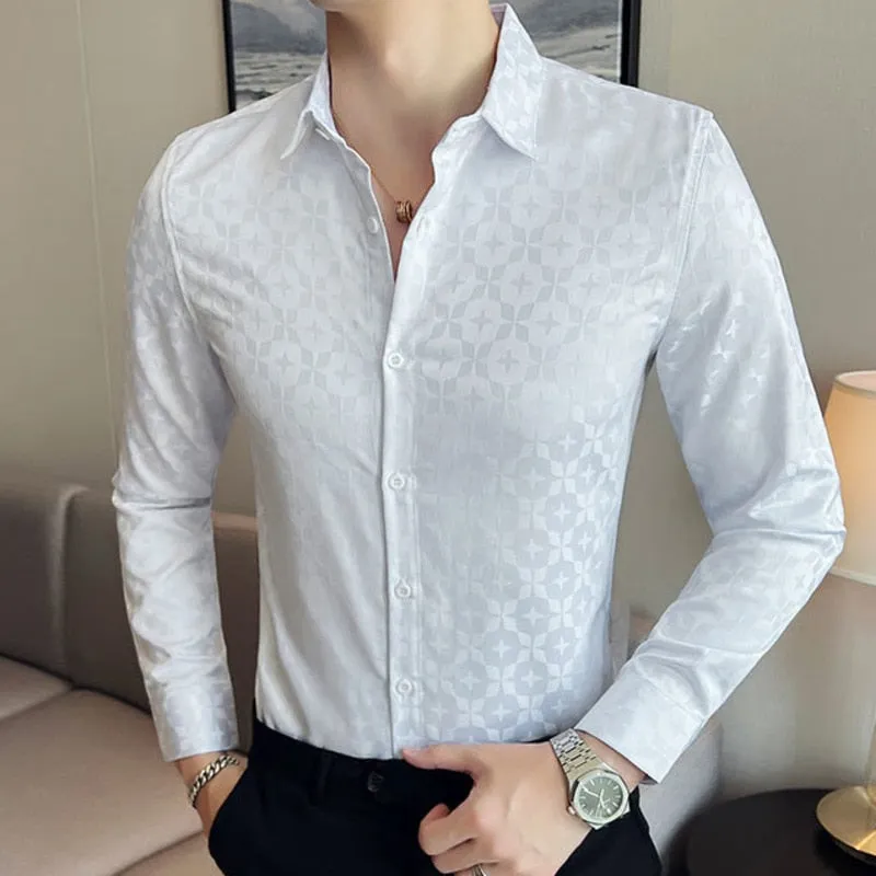 Men's Casual Geometric Pattern Turn-down Collar Long Sleeve Shirt