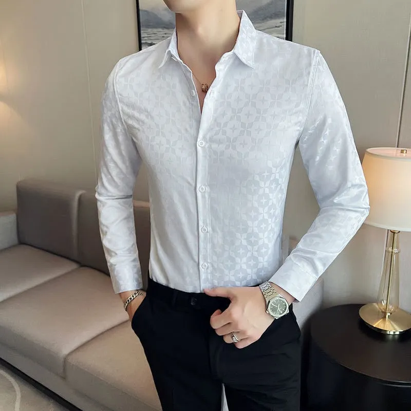 Men's Casual Geometric Pattern Turn-down Collar Long Sleeve Shirt