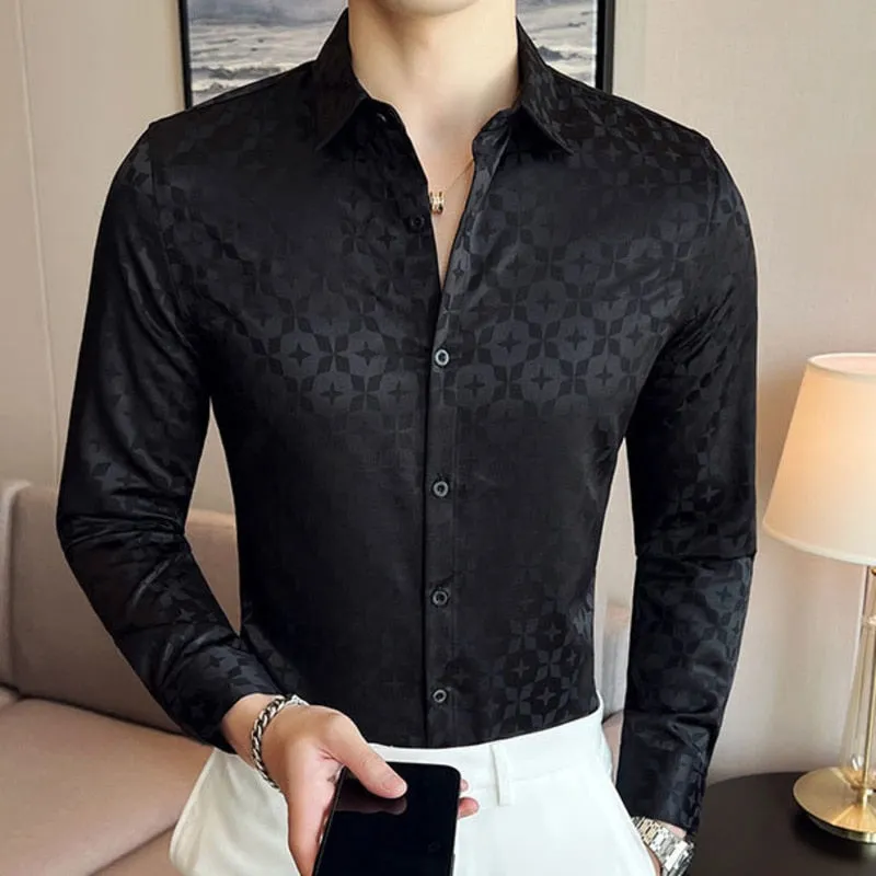 Men's Casual Geometric Pattern Turn-down Collar Long Sleeve Shirt