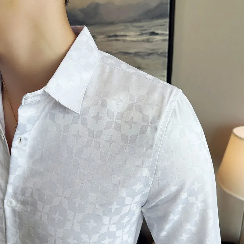 Men's Casual Geometric Pattern Turn-down Collar Long Sleeve Shirt