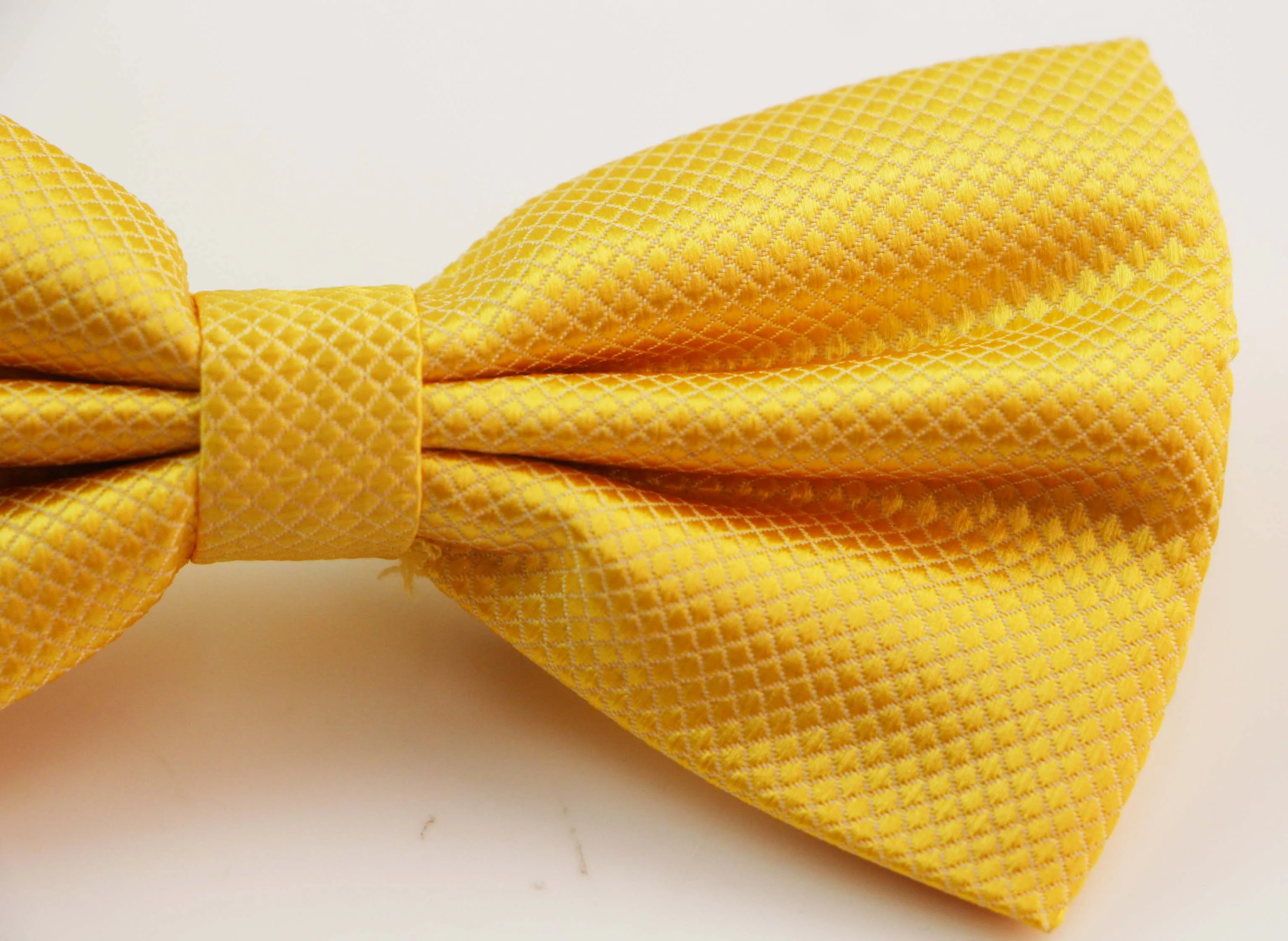 Mens Yellow Plain Coloured Checkered Bow Tie