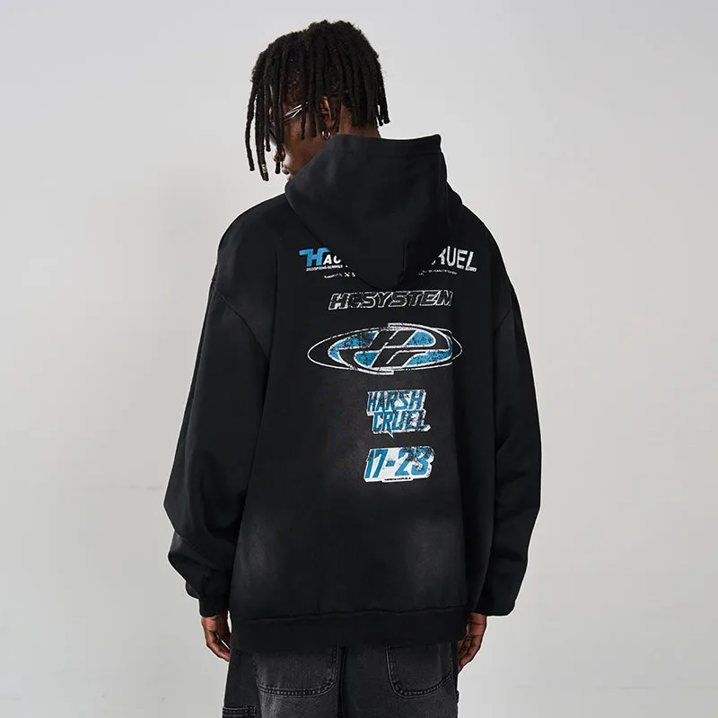 Multi Logo Washed Printed Hoodie