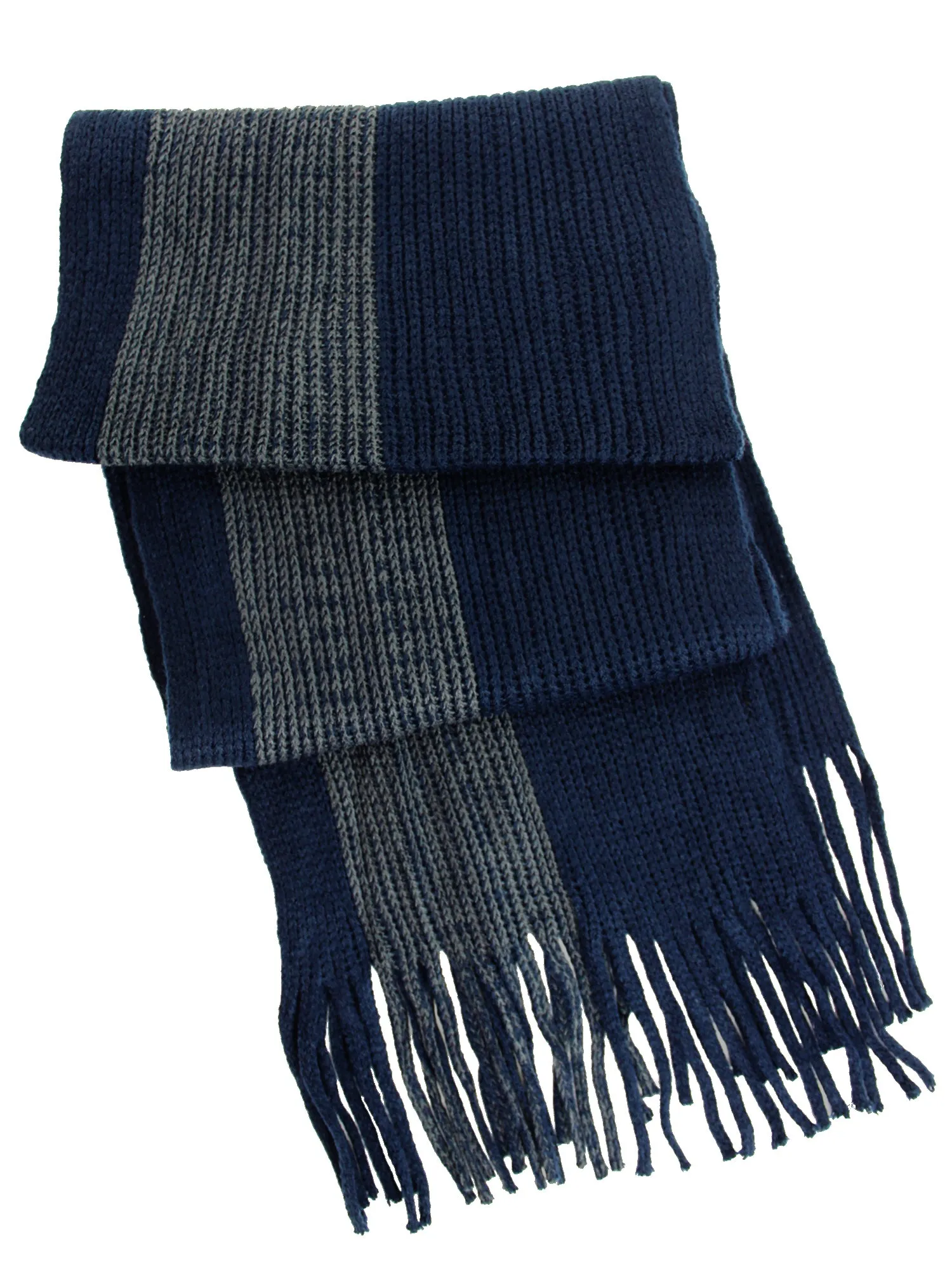 Navy Blue and Gray Mens Winter Knit Hat and Scarf Set